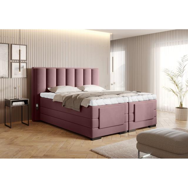 Elektrisch verstellbares Boxspringbett Gandalf mit Topper Ebern Designs Farbe: Rosa, Größe: 160 x 200 cm, Matratzenhärte: Komfortschaum-Matratze/Bonel on Productcaster.