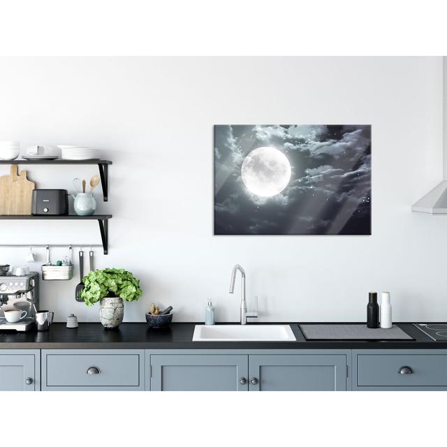 Full Moon With Stars And Clouds - No Frame Print on Glass Brayden Studio Size: 70cm H x 100cm W on Productcaster.