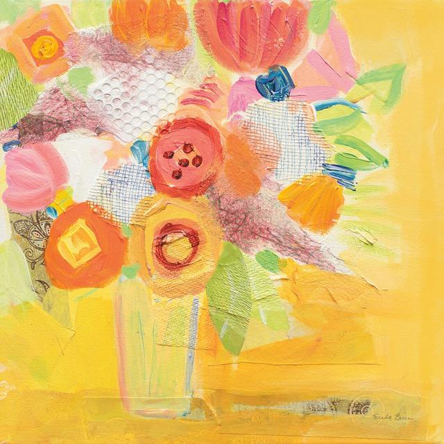 Misty Yellow Floral by Farida Zaman - Wrapped Canvas Painting Marlow Home Co. Size: 30cm H x 30cm W x 3.8cm D on Productcaster.