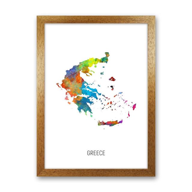 Greece Watercolour Map by Michael Tompsett - Graphic Art Latitude Run Format: Brown Framed, Size: 46cm H x 34cm W x 3cm D on Productcaster.