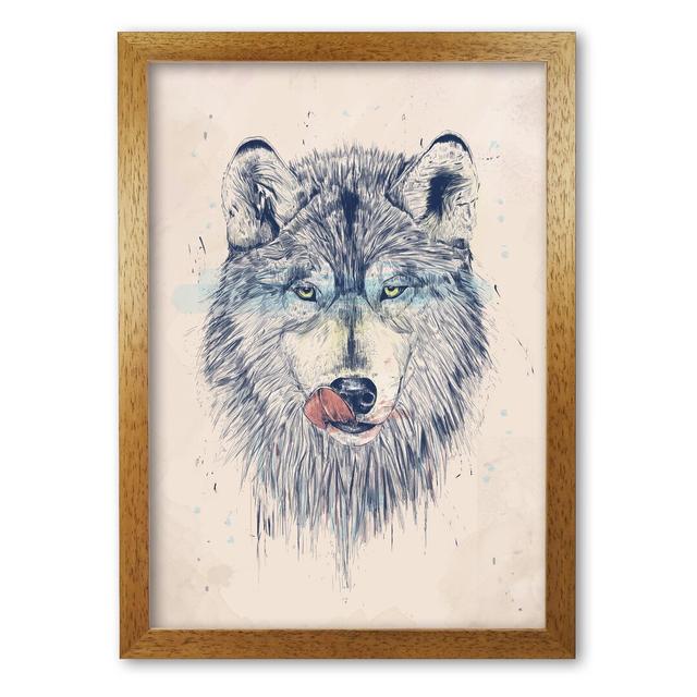 Dinner Time Wolf by Mercedes Lopes Charro - Print East Urban Home Size: 42 cm H x 29.7 cm W x 5 cm D, Frame Options: Honey Oak on Productcaster.