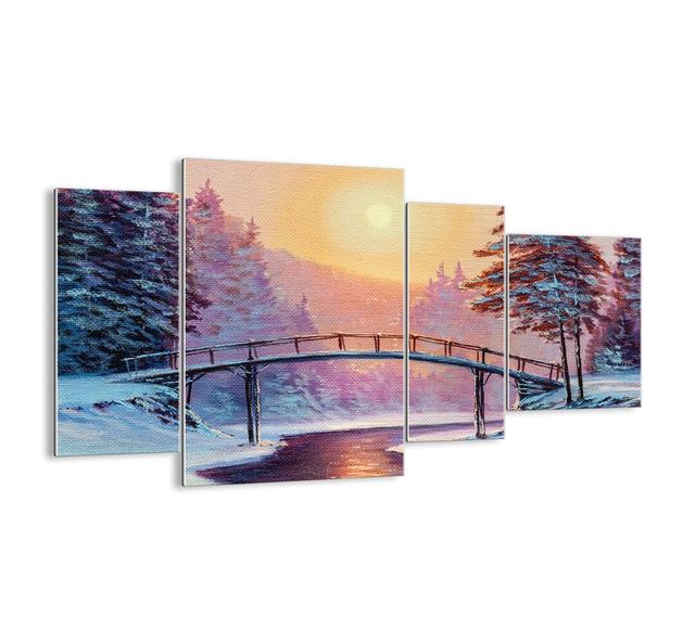 4-tlg. Glasbilder-Set - Gemälde „Four Seasons - Winter” Alpen Home Größe: 70 cm H x 120 cm H x 1,8 cm T on Productcaster.