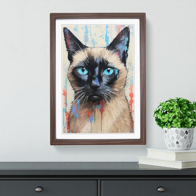 Siamese Cat Action Painting No.3 - Print Marlow Home Co. Frame Colour: Walnut, Size: 34cm H x 25cm W x 2cm D on Productcaster.