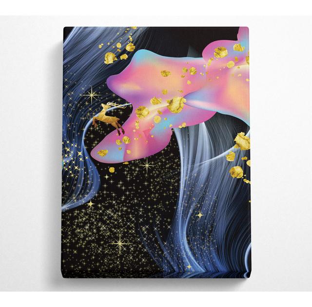 Pink Flow Gold Nugget Canvas Print House of Hampton Size: 106.6cm H x 66cm W on Productcaster.