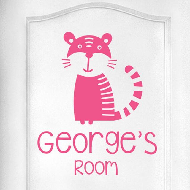 Personalised Tiger Kids Door Room Wall Sticker Happy Larry Colour: Pink on Productcaster.