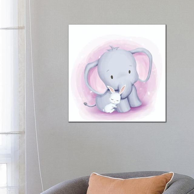 Baby Elephant And Baby Rabbit by Art Mirano - Wrapped Canvas Print Isabelle & Max Size: 66.04cm H x 66.04cm W x 3.81cm W on Productcaster.