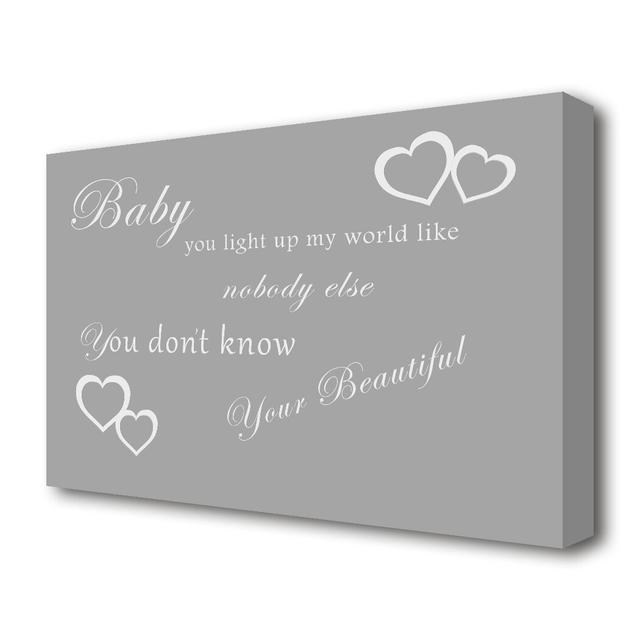 'Music Quote Baby You Light Up My World 1D' Textual Art Print on Canvas in Light Grey/White East Urban Home Size: 50.8 cm H x 81.3 cm W on Productcaster.