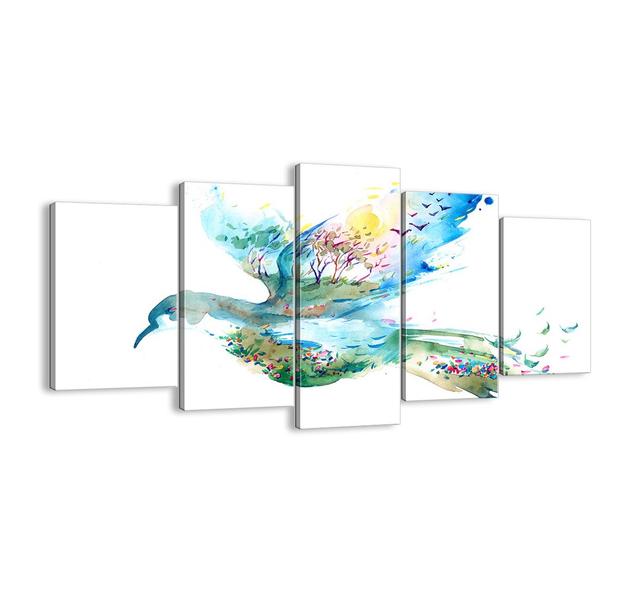 On the Wings of Nature - 5 Piece Graphic Art Print Set on Canvas Brayden Studio Size: 70 cm H x 125 cm W x 1.8 cm D on Productcaster.