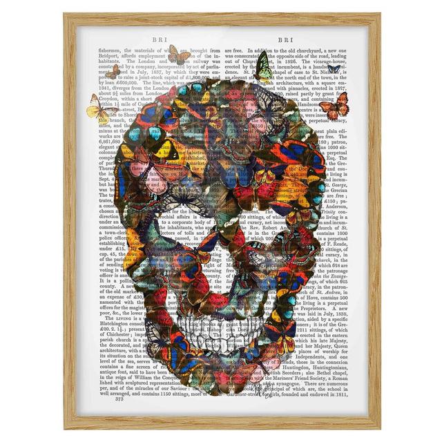 Picture With Frame - Scary Reading - Butterfly Skull - Portrait 4:3 Maturi Frame Option: Brown, Size: 55cm H x 40cm W x 2cm D on Productcaster.