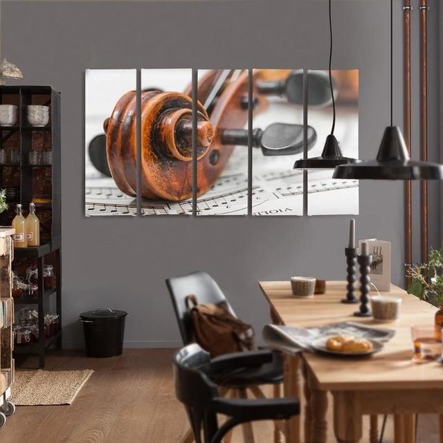 5-tlg. Leinwandbild-Set Violin on Music Sheet Feeby Größe: 100cm H x 200cm B on Productcaster.