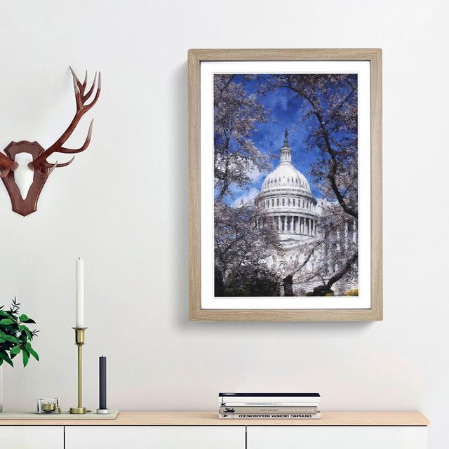 Capitol Hill & Cherry Blossom Tree - Picture Frame Graphic Art Print East Urban Home Frame Option: Oak Framed, Size: 87cm H x 62cm W x 2cm D on Productcaster.