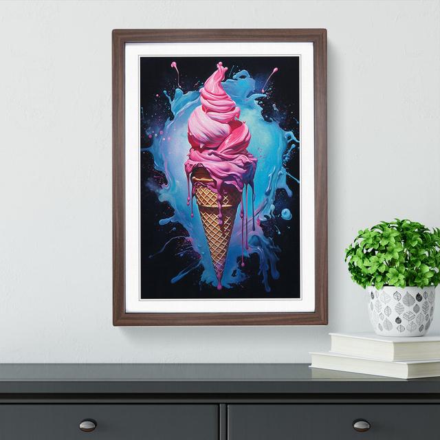 Ice Cream Gestural - Single Picture Frame Print on Wood Marlow Home Co. Size: 46cm H x 34cm W x 2cm D, Format: Walnut on Productcaster.