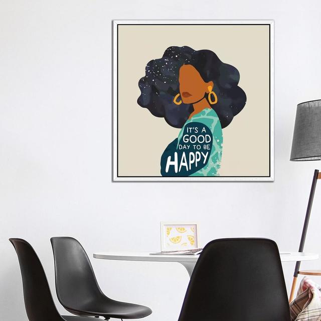 Be Happy by Domonique Brown - Graphic Art Print on Canvas 17 Stories Size: 66.04cm H x 66.04cm W x 3.81cm D, Format: White Framed Canvas on Productcaster.