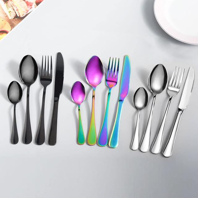 Stainless Steel 18/0 Tableware Flatware Set, 6 Person Set Rainbow Mirror 24-Piece,Including Table Knife,Dinner And Dessert Forks,Soup And Dessert Spoo on Productcaster.