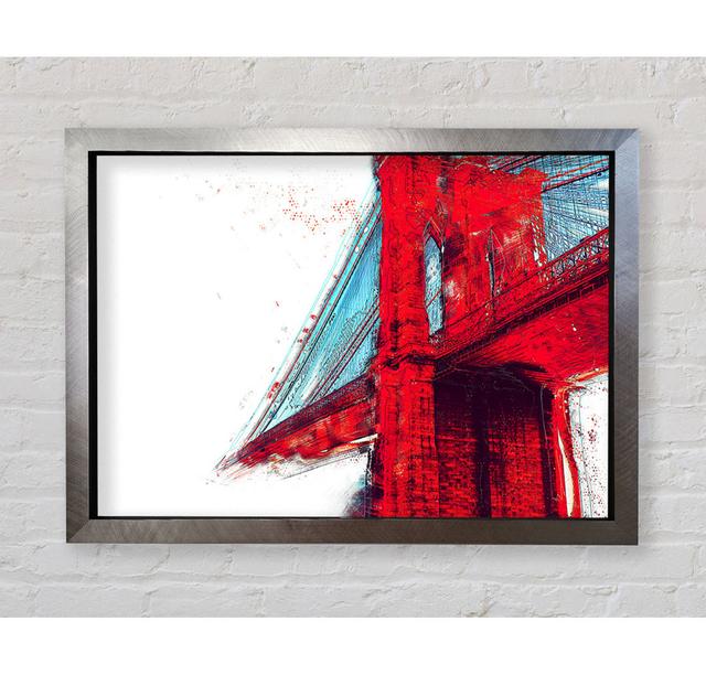 Red Funky Brooklyn Bridge - Single Picture Frame Art Prints Bright Star Size: 100cm H x 141.4cm W x 3.4cm D on Productcaster.