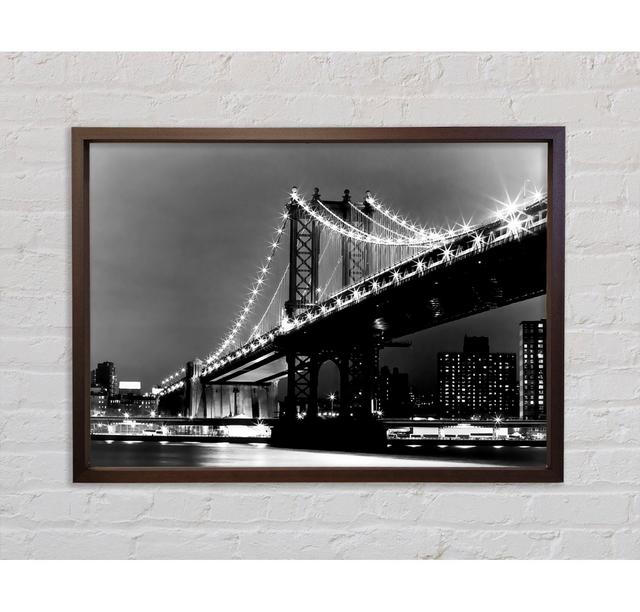 Brooklyn Bridge Lights B N W - Single Picture Frame Art Prints on Canvas Ebern Designs Size: 59.7cm H x 84.1cm W x 3.3cm D on Productcaster.