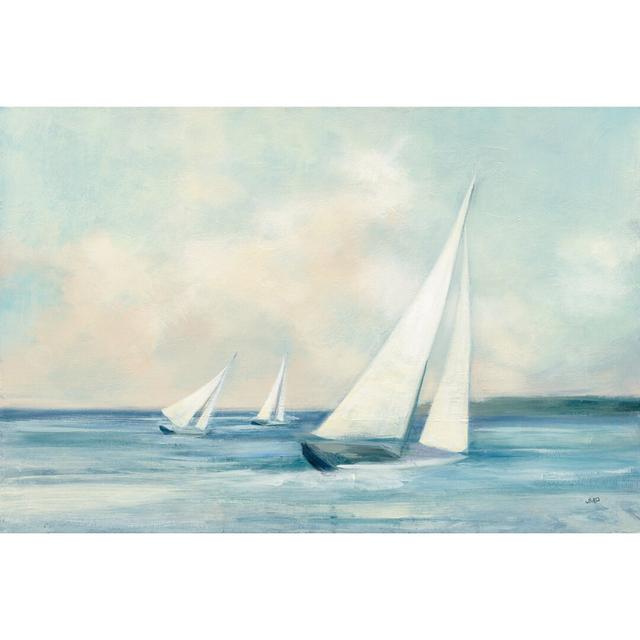 Sailboats at Sunrise by Julia Purinton - Wrapped Canvas Painting Print Blue Elephant Size: 30cm H x 46cm W on Productcaster.