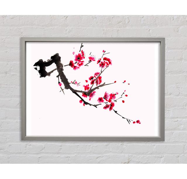 Cherry Tree Branch - Print Ophelia & Co. Size: 84.1cm H x 118.9cm W x 3.3cm D, Format: Light Grey Framed Canvas on Productcaster.