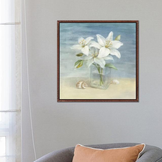 Lilies And Shells by Danhui Nai - Print on Canvas 17 Stories Format: Classic Brown Wood Framed, Size: 66.04cm H x 66.04cm W x 3.81cm D on Productcaster.