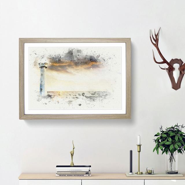 Lighthouse & Seascape Evening Glow in Abstract - Picture Frame Graphic Art Print East Urban Home Frame Option: Oak Framed, Size: 62cm H x 87cm W x 2cm on Productcaster.