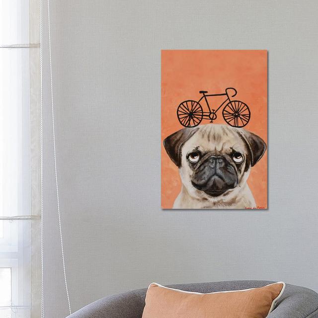 Pug With Bicycle by Coco De Paris - Wrapped Canvas Graphic Art Happy Larry Size: 66.04cm H x 45.72cm W x 3.81cm D on Productcaster.