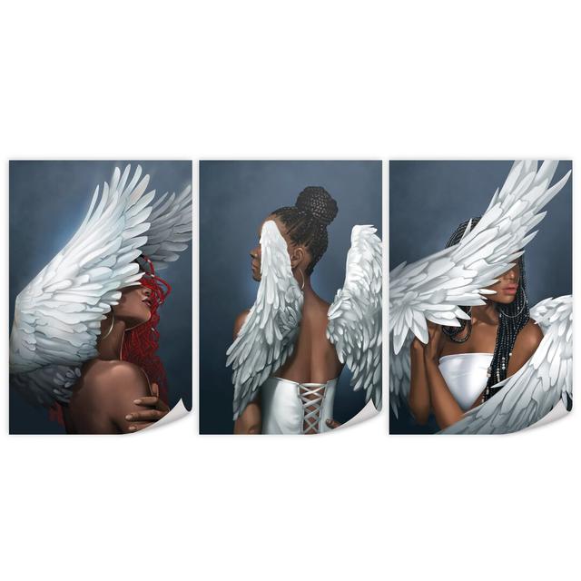 Rising Angels - 3 Piece Graphic Art Set on Canvas Clock Canvas Format: Unframed, Size: 100cm H x 225cm W x 0.1cm D on Productcaster.