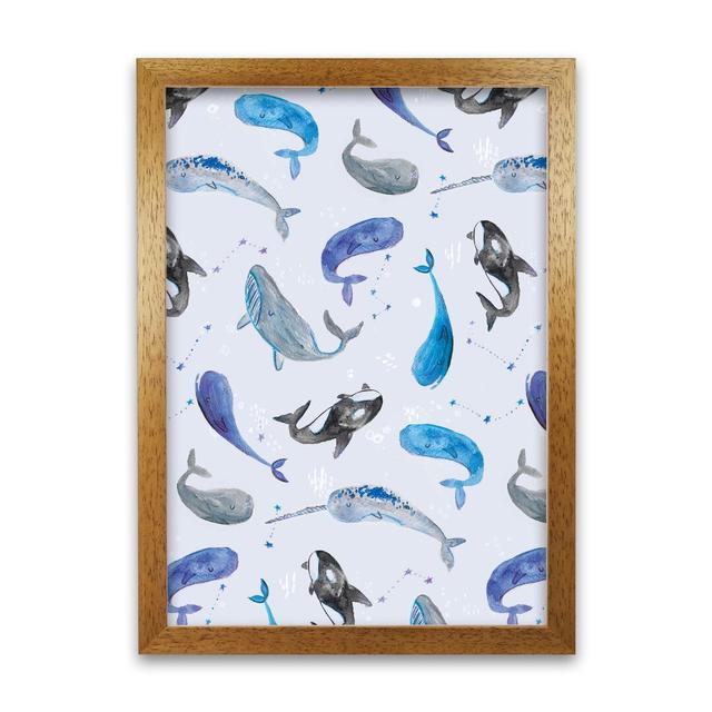 'Whales Repeat Patterm' by Laura Irwin - Graphic Art Print on Paper Isabelle & Max Size: 29.7cm H x 21cm W x 3cm D, Frame Option: Oak Framed on Productcaster.