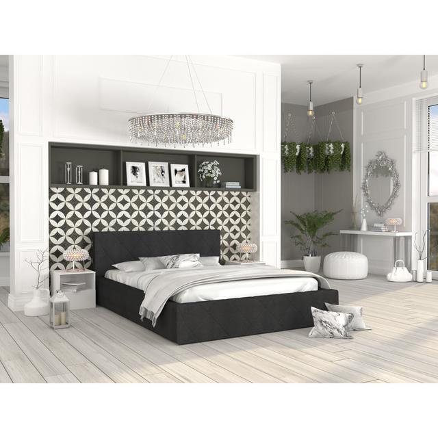 Asreiale Upholstered Bed Frame Ebern Designs Size: European Double (140 x 200 cm), Colour: Black on Productcaster.