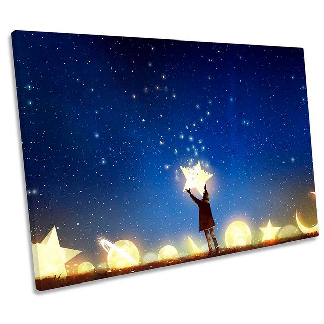 Boy Stars Planets Fantasy - Wrapped Canvas Graphic Art Happy Larry Size: 30.5cm H x 45.7cm W x 2cm D on Productcaster.