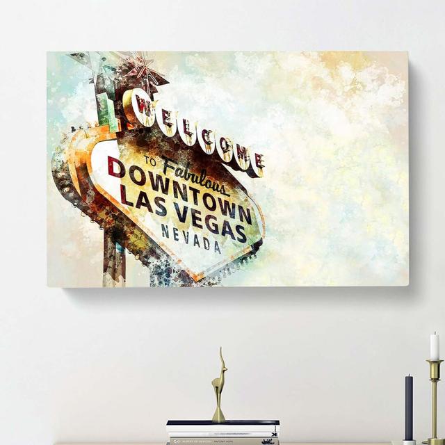 Downtown Las Vegas Sign in Abstract by Fujishima Takeji - Wrapped Canvas Painting Print East Urban Home Size: 40cm H x 60cm W x 3cm D on Productcaster.