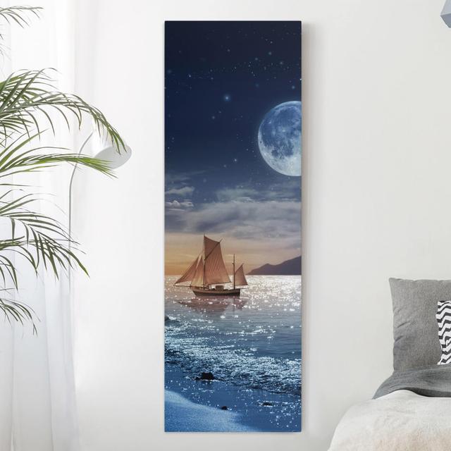 Leinwandbild Moon Night Sea Longshore Tides Größe: 90 cm H x 30 cm B, Format: 260 g/m² Canvas on Productcaster.