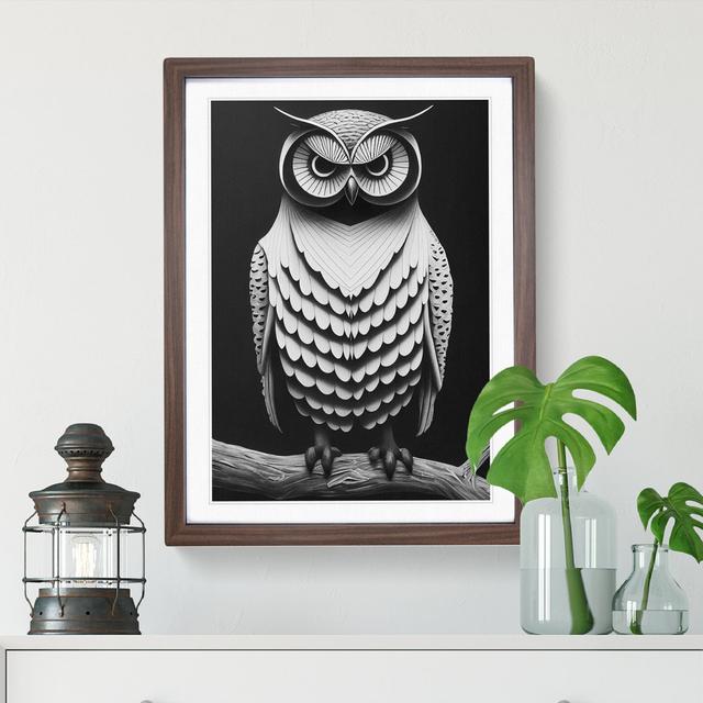 Owl Monochrome - Picture Frame Graphic Art Alpen Home Size: 64cm H x 46cm W x 2cm D, Frame Colour: Walnut on Productcaster.