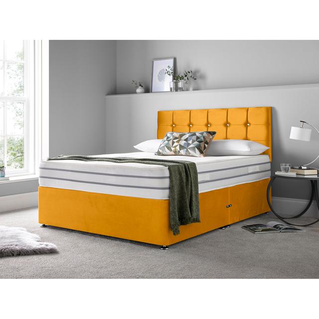 Kapisa Memory Foam Divan Bed Set Rosdorf Park Colour: Mustard, Size: 180 x 200 cm, Storage Type: No Drawer on Productcaster.