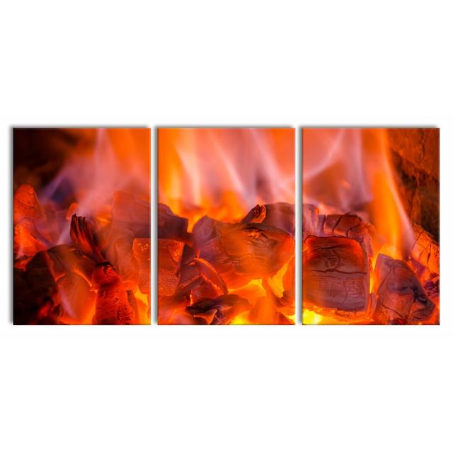 Charcoal Fire - 3 Piece Wrapped Canvas Print East Urban Home Size: 100 cm H x 210 cm W x 2.4cm D on Productcaster.