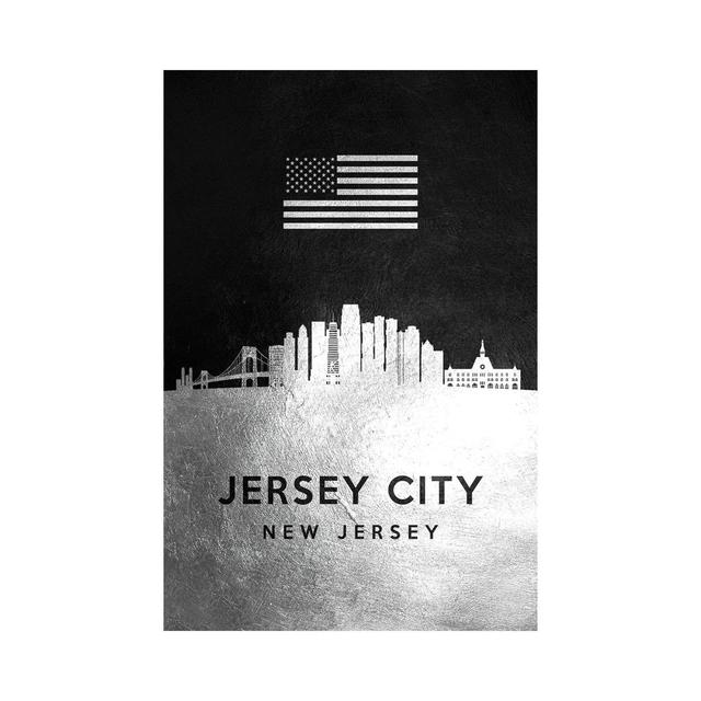 Jersey City New Jersey Silver Skyline by Adrian Baldovino - Wrapped Canvas Graphic Art Ebern Designs Size: 66.04cm H x 45.72cm W x 3.81cm D on Productcaster.