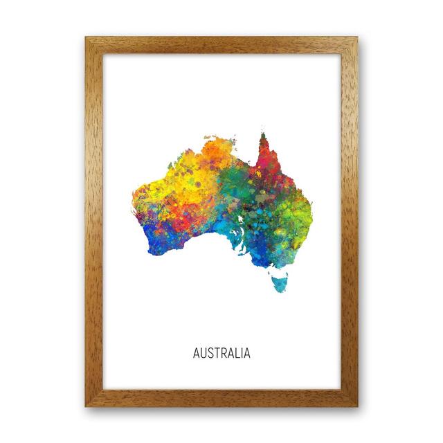 Australia Watercolour Map by Michael Tompsett - Graphic Art Latitude Run Format: Brown Framed, Size: 34cm H x 25cm W x 3cm D on Productcaster.