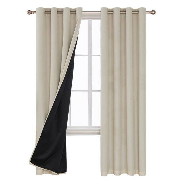 Puzel Polyester Blackout Grommet / Eyelet Curtain Pair 17 Stories Curtain Colour: Light Beige, Panel Size: 55cm Width x 245cm Drop on Productcaster.