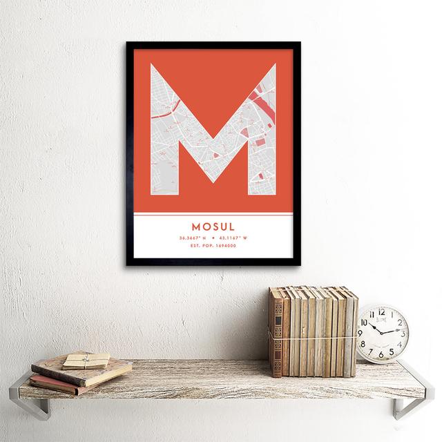 Mosul Iraq City Map Orange Colour Block Modern Typography Stylish Letter Framed Word Wall Art Print Poster Wee Blue Coo on Productcaster.