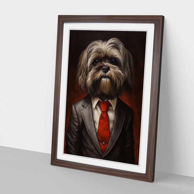 Shih Tzu in a Suit Painting No.2 Happy Larry Size: 64cm H x 46cm W x 2cm D, Frame Colour: Walnut on Productcaster.