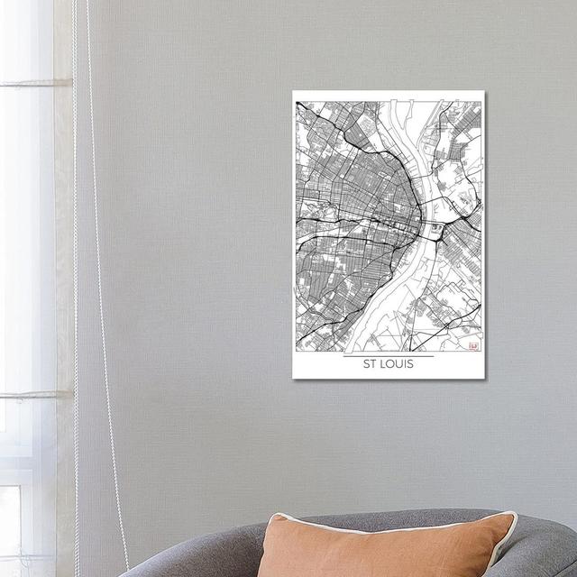 St. Louis Minimal Urban Blueprint Map by Hubert Roguski - Wrapped Canvas Print Borough Wharf Size: 66.04cm H x 45.72cm W x 1.905cm D on Productcaster.