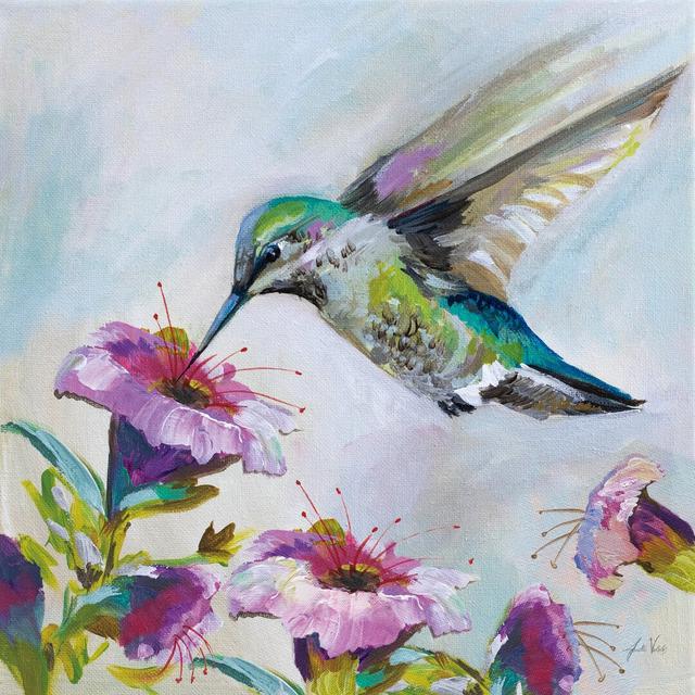 'Hummingbird II Florals' by Jeanette Vertentes - Wrapped Canvas Painting Print Rosalind Wheeler Size: 30cm H x 30cm W on Productcaster.