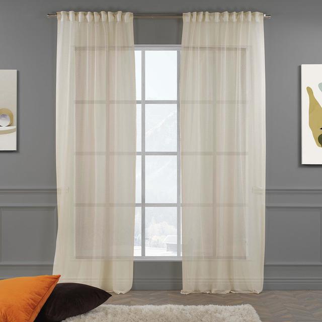 Extra Long & Extra Wide Dots Patterned Lace Curtain Panels (Set of 2) Lilijan Home & Curtain Colour: Beige, Panel Size: Width 140 x Drop 350cm on Productcaster.