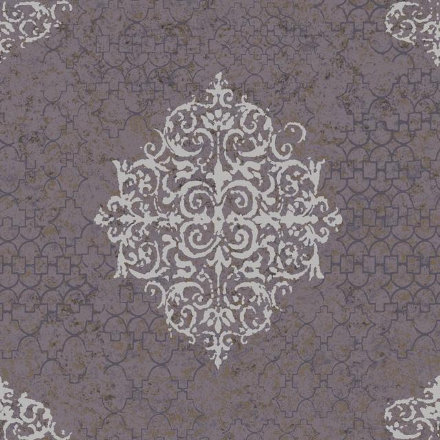 Lustre Collection Metallic Embossed Damask 10.05m x 53cm Wallpaper Roll Marlow Home Co. Colour: Purple on Productcaster.