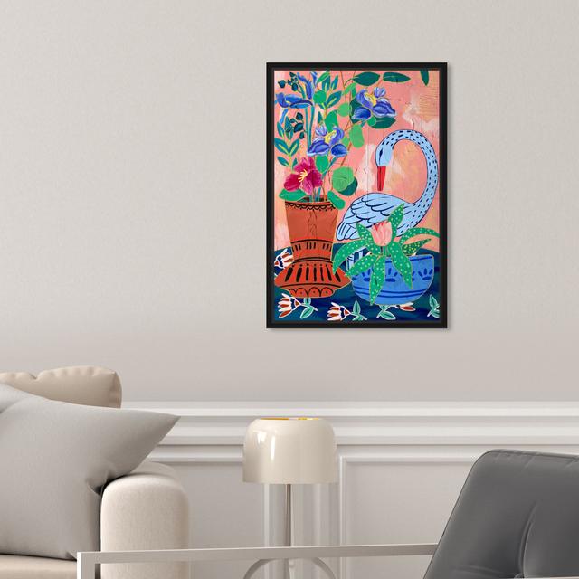 Floral And Botanical Colorful Swan Flower Garden, Modern Orange And Blue - Print on Canvas Oliver Gal Format: Black Framed, Size: 38.1cm H x 25.4cm W on Productcaster.