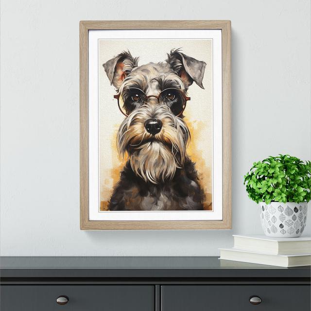 Schnauzer With Glasses Painting No.2 - Single Picture Frame Art Prints on Wood Marlow Home Co. Size: 34cm H x 25cm W x 2cm D, Frame Colour: Oak on Productcaster.