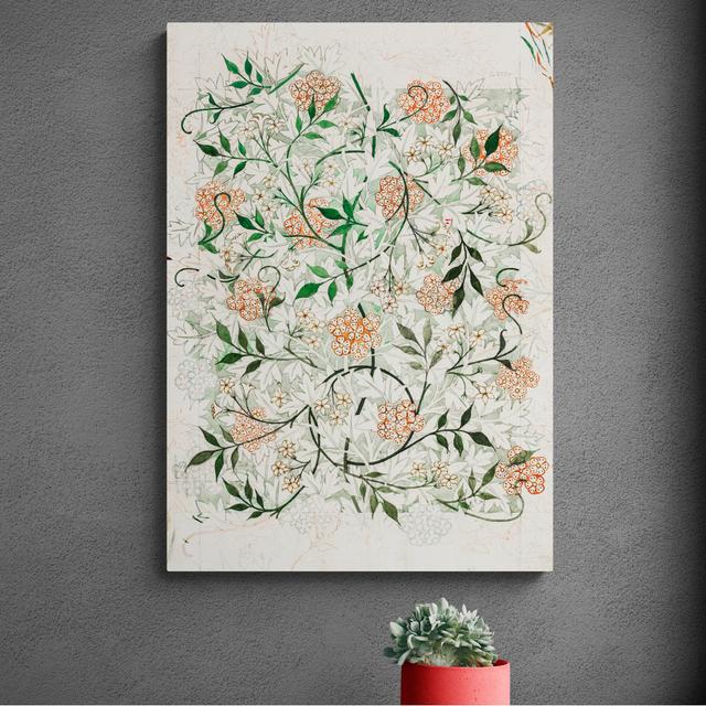 Jasmine Pattern White - Wrapped Canvas Print Rosalind Wheeler Size: 81cm H x 61cm W on Productcaster.