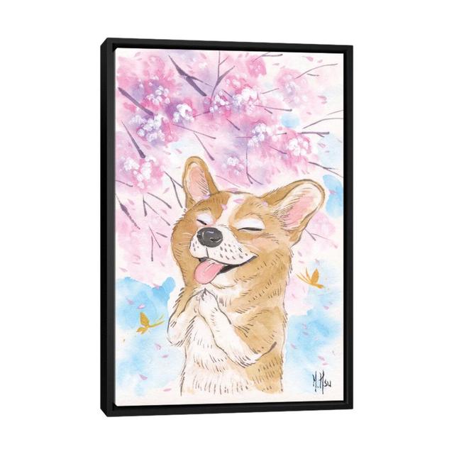 Cherry Blossom Wishes - Corgi by Martin Hsu - Painting Print on Canvas Happy Larry Format: Black Framed, Size: 66.04cm H x 45.72cm W x 3.81cm D on Productcaster.