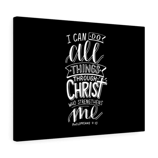 Through Christ Philippians 4:13 - Wrapped Canvas Typography Blue Elephant Size: 28cm H x 36cm W on Productcaster.