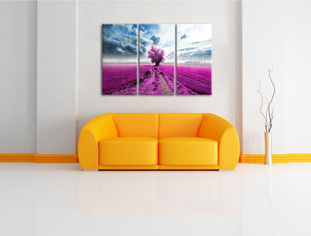 3-tlg. Leinwandbilder-Set Pinkes Feld mit pinkem Baum , Fotodruck Pixxprint on Productcaster.