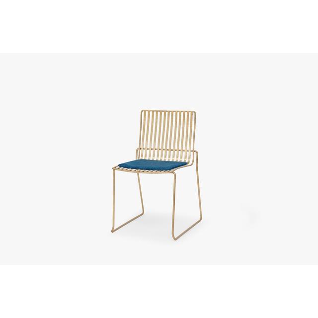 Ariss Dining Chair 17 Stories Frame Colour: Brass, Upholstery Colour: Blue on Productcaster.